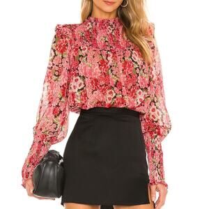 Bardot Revolve Remi Floral Blouse | Cottagecore, Sheer Georgette, US 12, NWOT